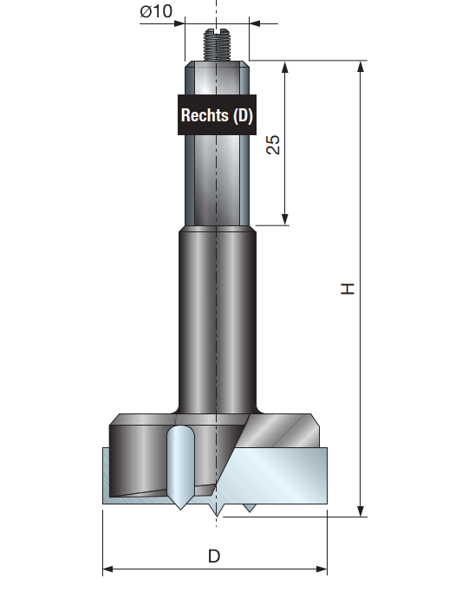 Freud Hartmetall-Zylinder/Beschlagbohrer  GL=57,5mm  Z2+2  RE/LI