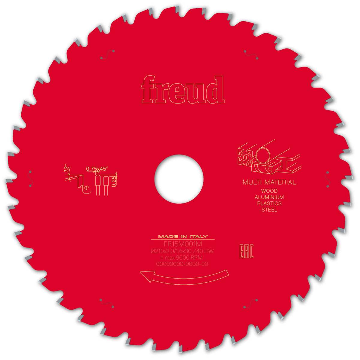 Freud Kapp- und Gehrungssäge Multimaterial, Blattdurchmesser 210 · Bohrungsdurchmesser 30 · Schnittbreite 2 · Zähnezahl 40 · FR15M001M